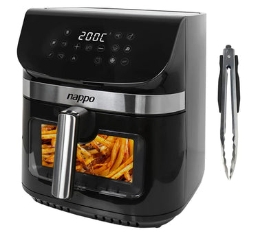 Freidora Sin Aceite NAPPO Digital Power Pro 1800W 9L Tecnología Fry Force 360° Panel LED Táctil Visor Transparente y Luz Pinza DE REGALO